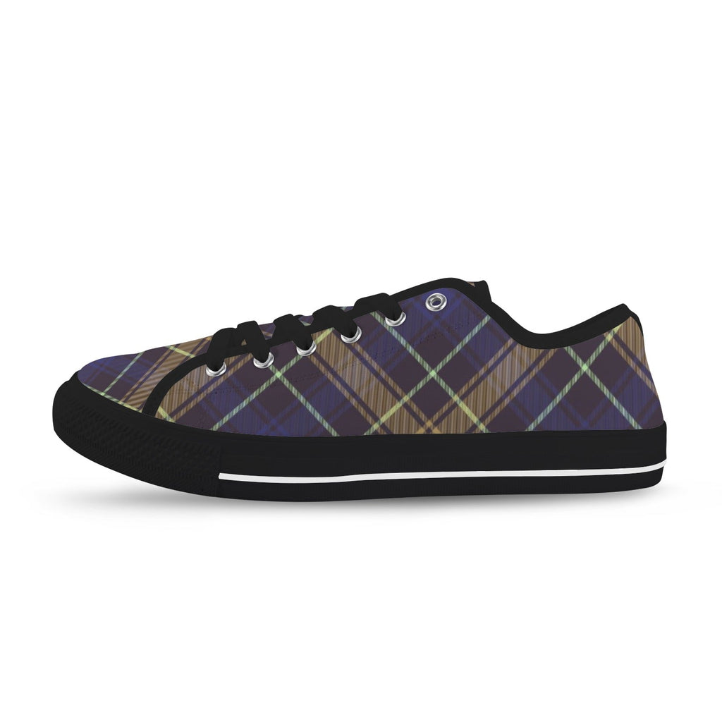 Dark Blue Plaid Low Top Canvas Sneakers for Women - Image 4
