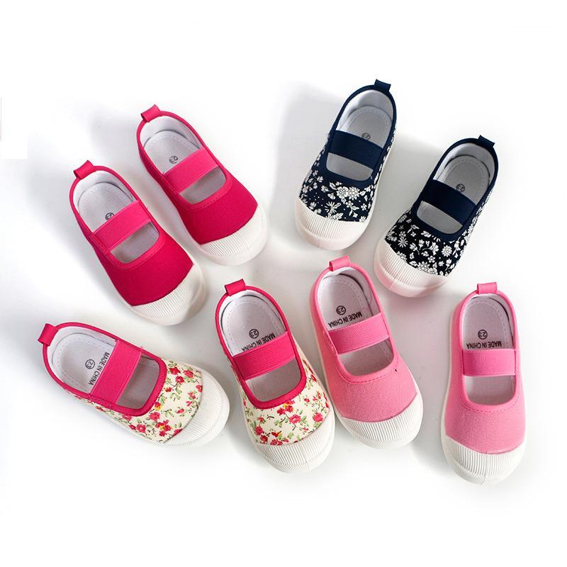 Girls casual floral print canvas sneakers with candy colors