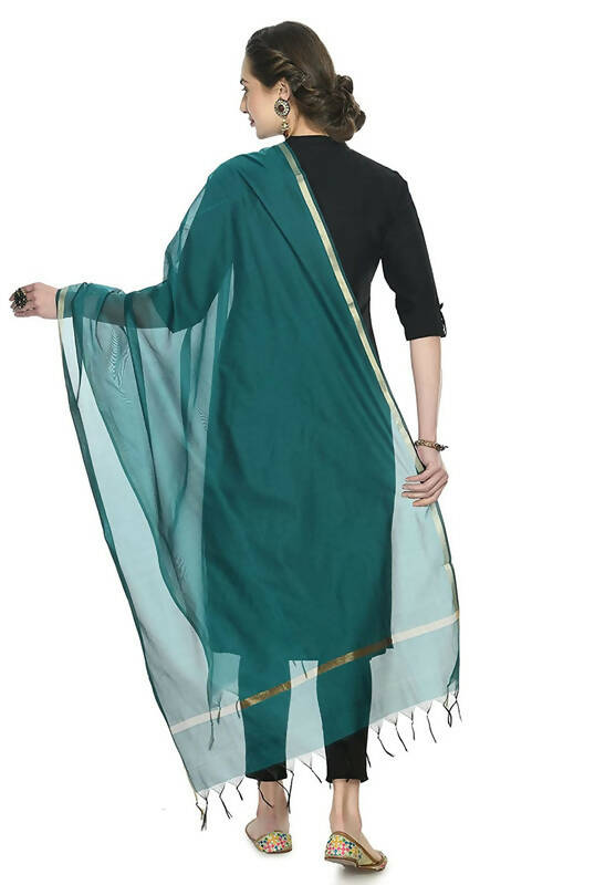 Banarsi Piping Dupatta in Rama Green
