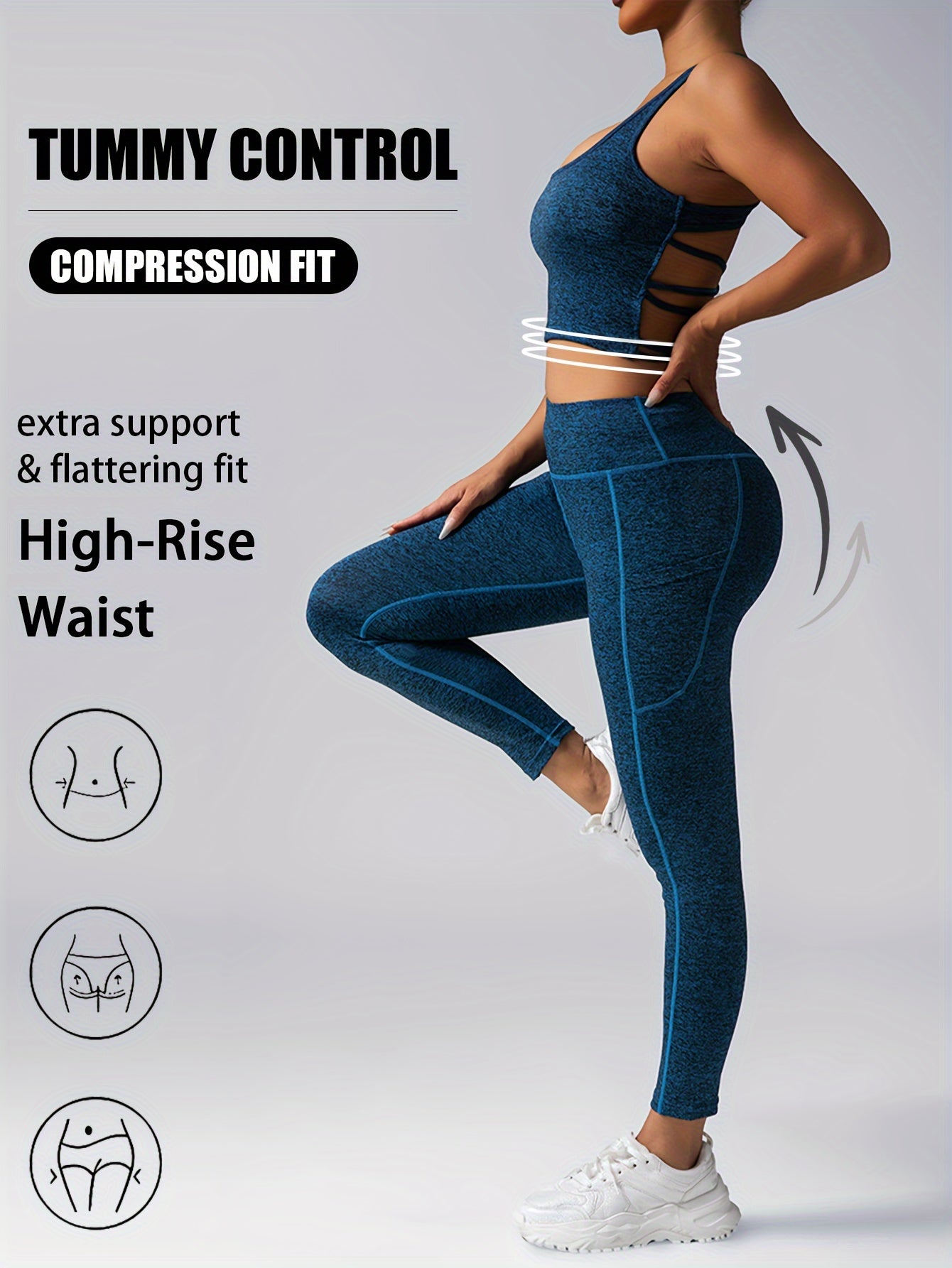 Womens Two Piece Workout Set High Waisted Leggings Sports Bra