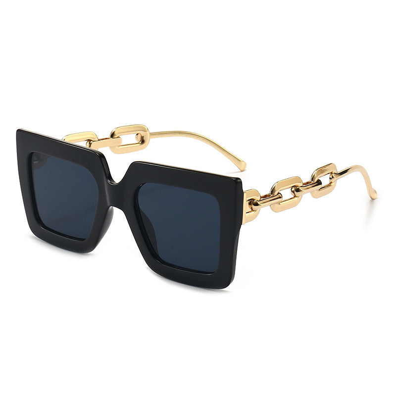 Oversized Square Sunglasses with Metal Chain Temple for Women