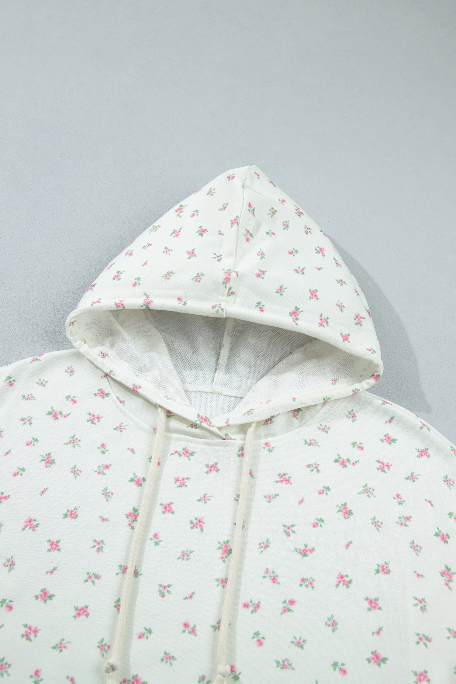 Floral Drop Shoulder Kangaroo Pocket Drawstring Hoodie