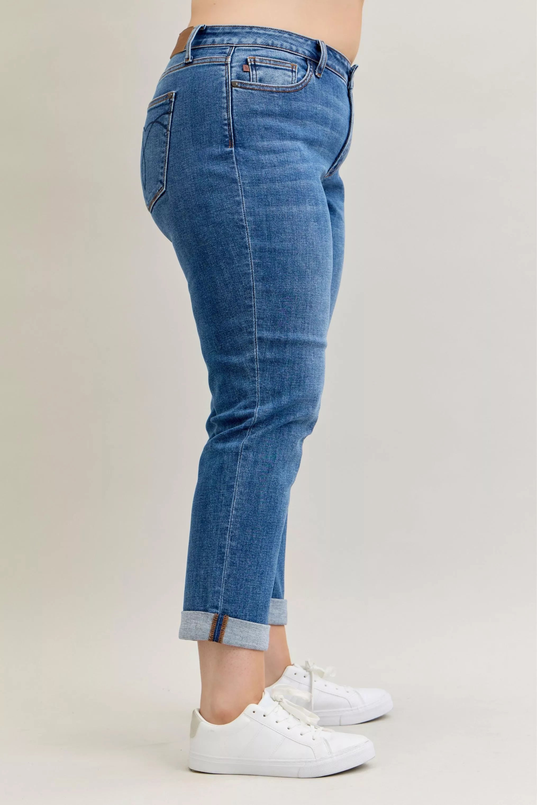 Judy Blue Mid Rise Boyfriend Cuffed Jeans | Stretch Denim