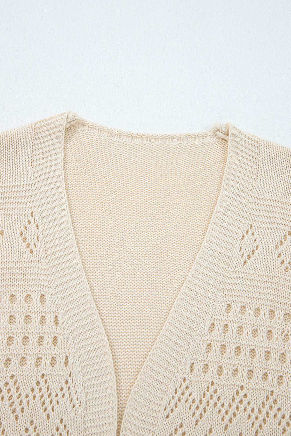 Solid Hollowed Knit Open Front Cardigan Sweater