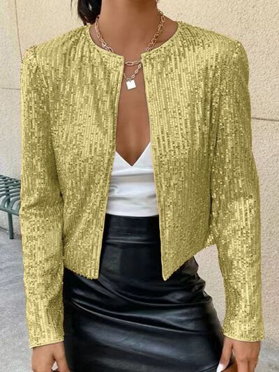 Women’s Sequin Open Front Cropped Jacket, Glamorous Party Blazer