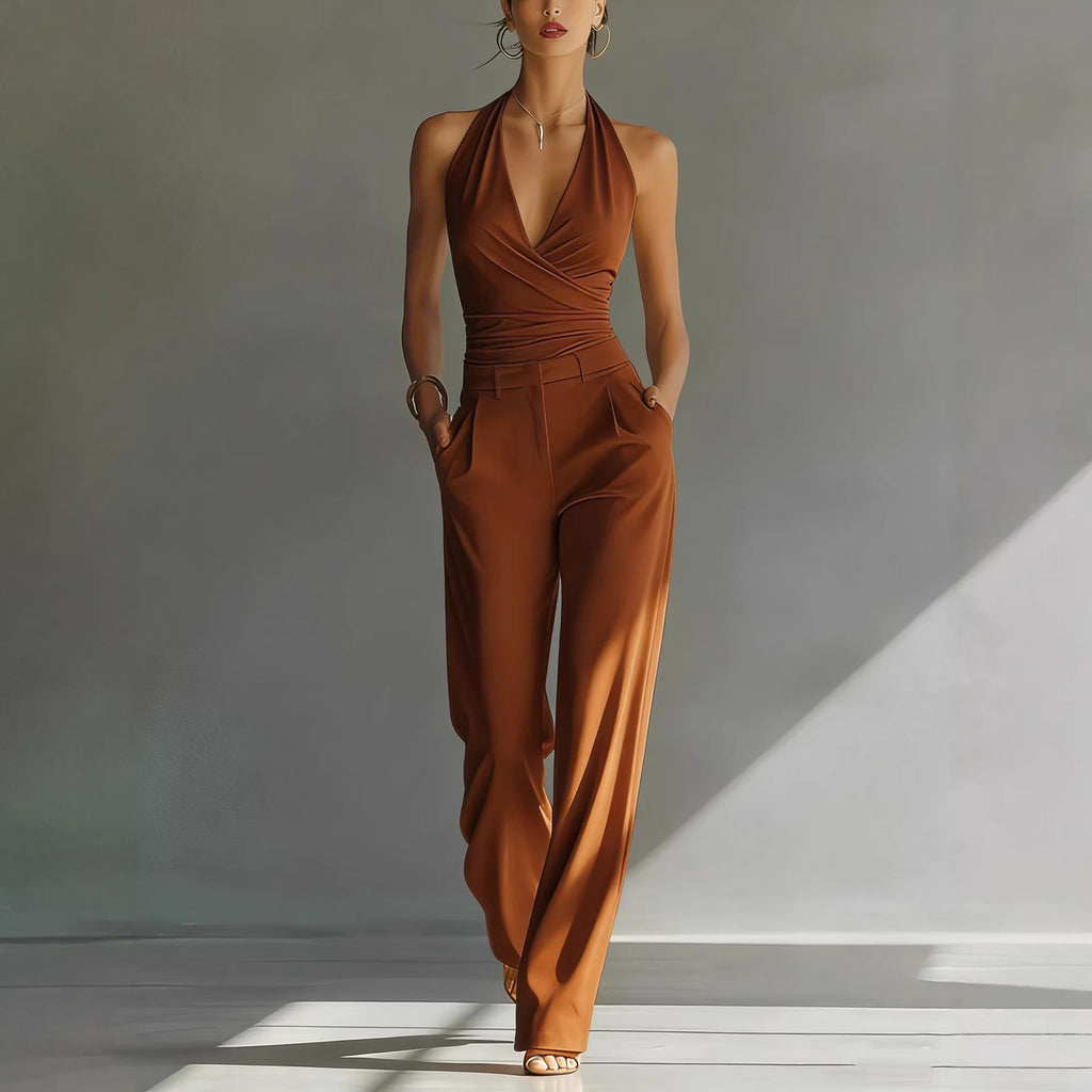 Women’s Backless Deep V-Neck Jumpsuit with High-Waisted Trousers - Image 5