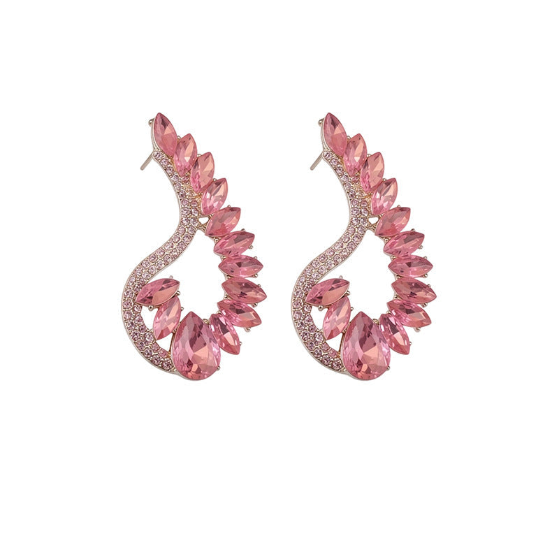 Women Geometric Water Drop Rhinestone Pendant Dangle Stud Earrings,Palace Style Light Luxury Exaggerated Versatile Fashion Statement Jewelry For Party Occasion