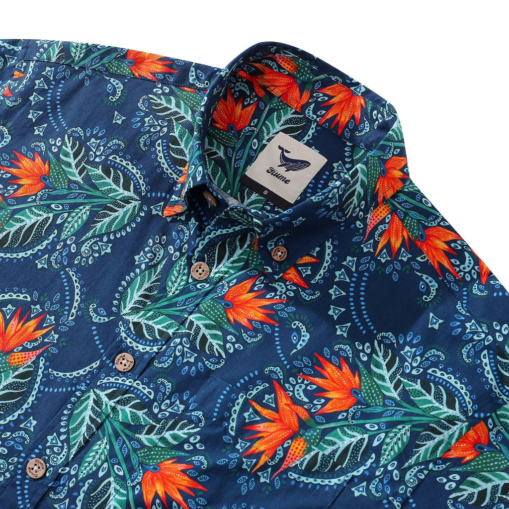 Birds of Paradise Short Sleeve Cotton Aloha Shirt By Fizah Malik
