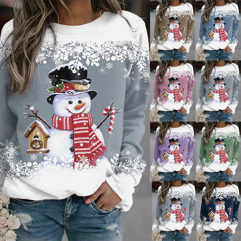 Women's Snowman Printed Panel Loose Sweater