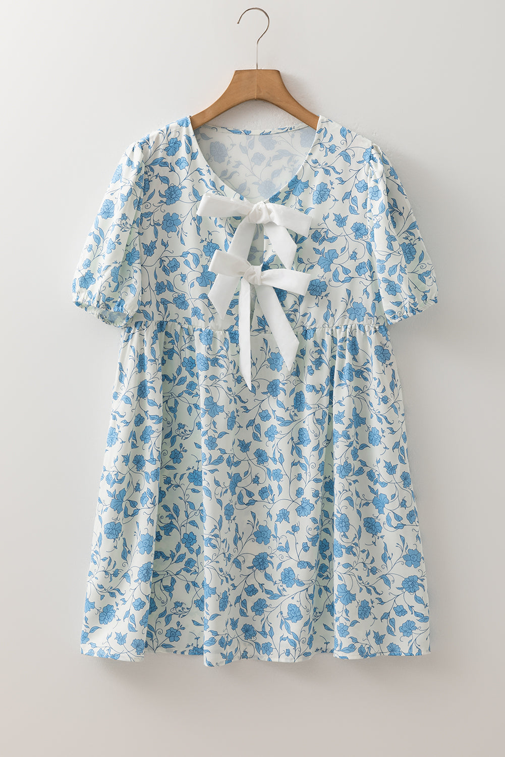 Mikayla Floral Puff Sleeve Mini Dress with Bow Detail