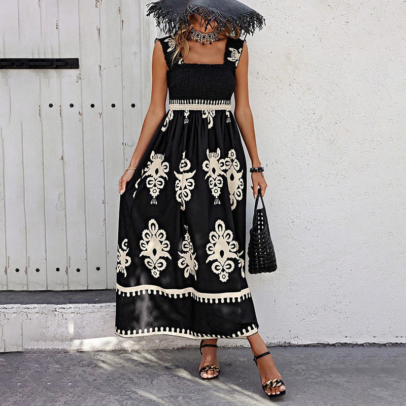Women’s Wide Strap Printed Maxi Dress Boho Beach Vacation Style - Image 6