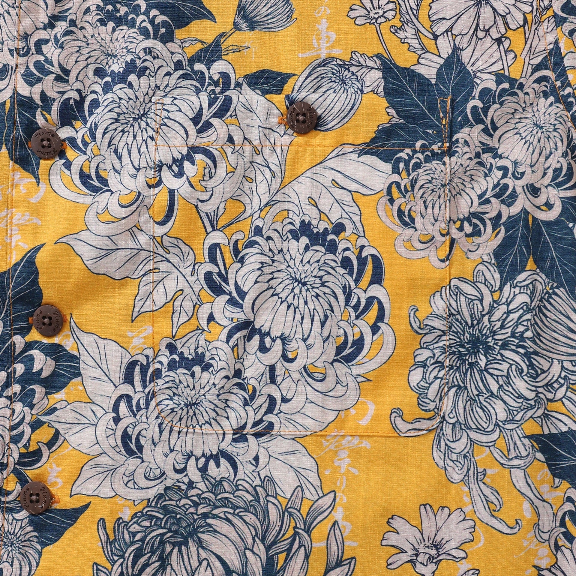 Yellow Japanese Chrysanthemum Floral Cotton Hawaiian Shirt