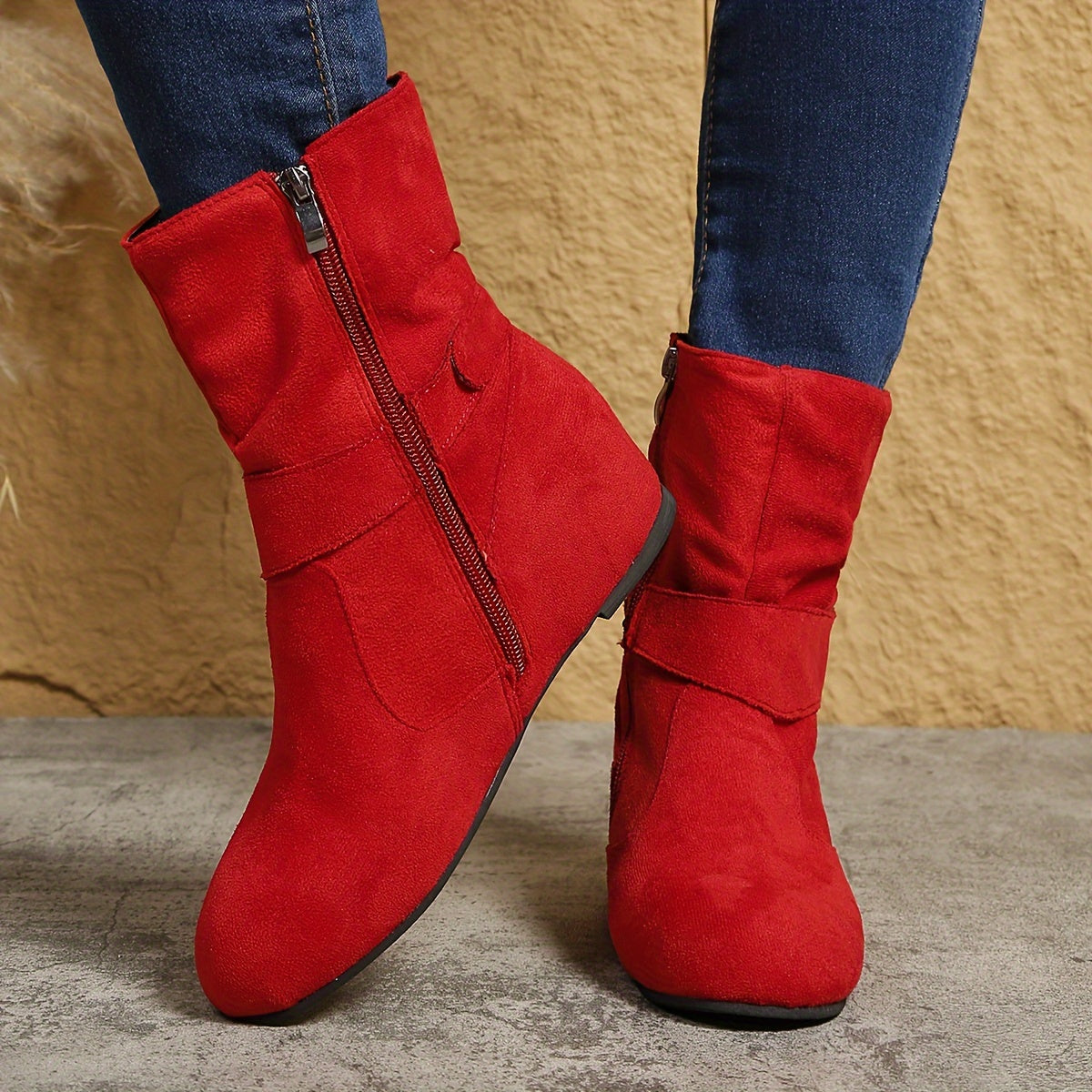 Women's Ankle Boots with Buckle Belt & Side Zip