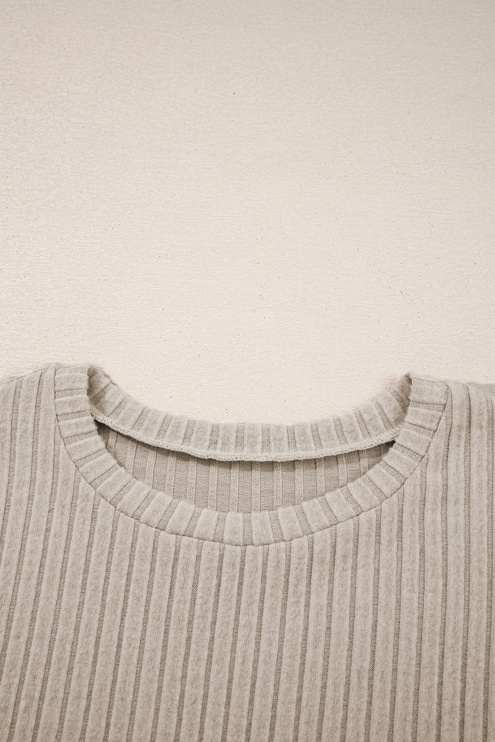 Women's Ribbed Knit Round Neck Top in Beige and White