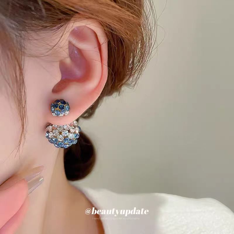 Silver Needle Dual-Wear Diamond Stud Earrings Front & Back Design