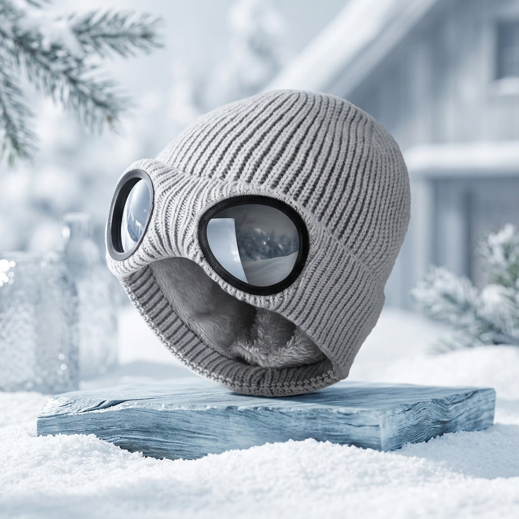 Wool Knit Hat with Windproof Glasses & Ear Protection