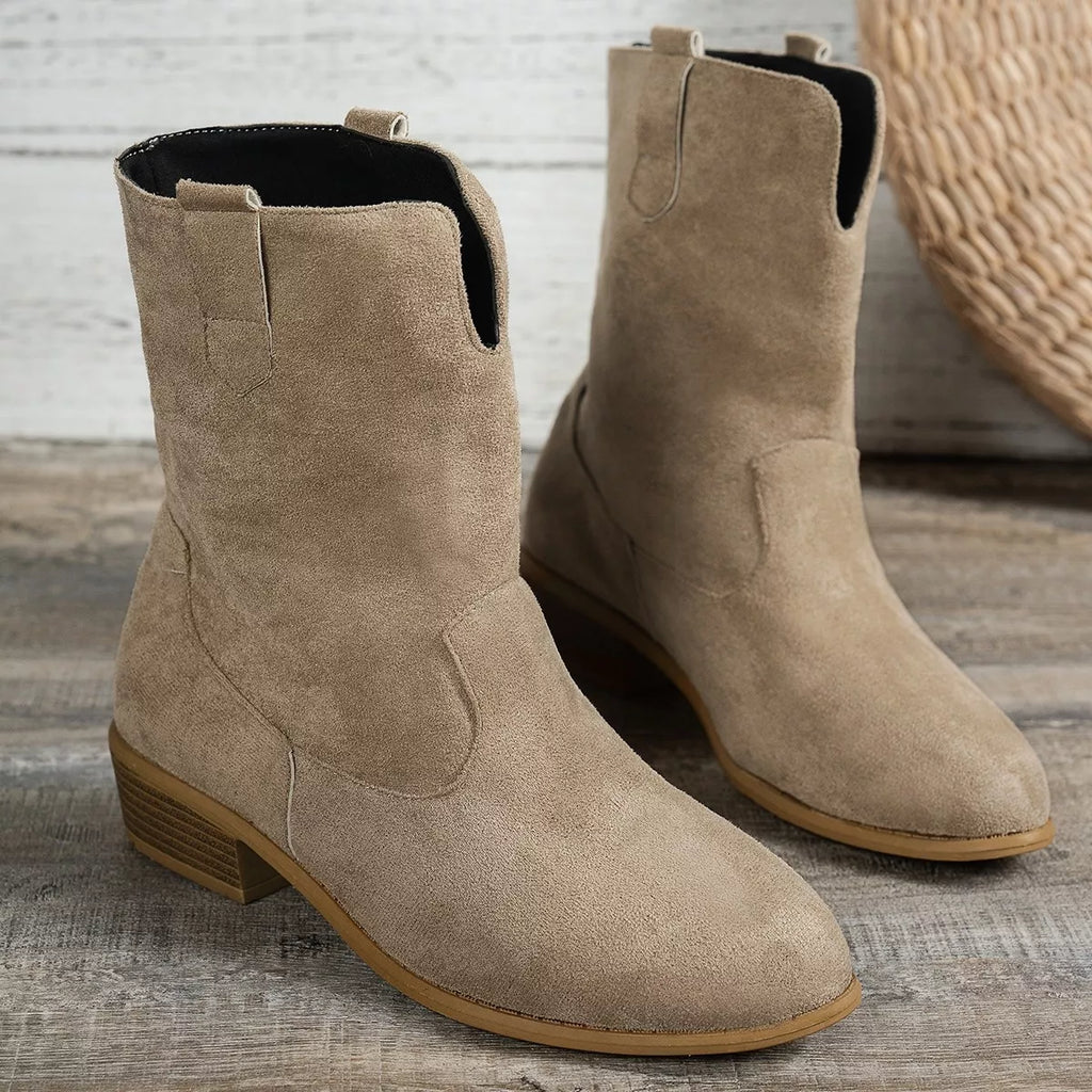 Suede Block Heel Western Boots