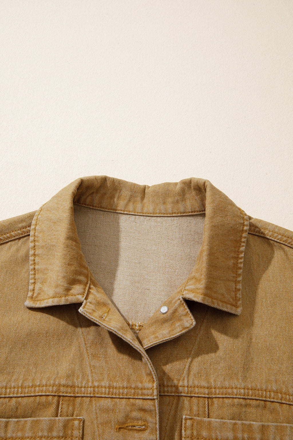 Solid Denim Long Sleeve Buttoned Collar Jacket