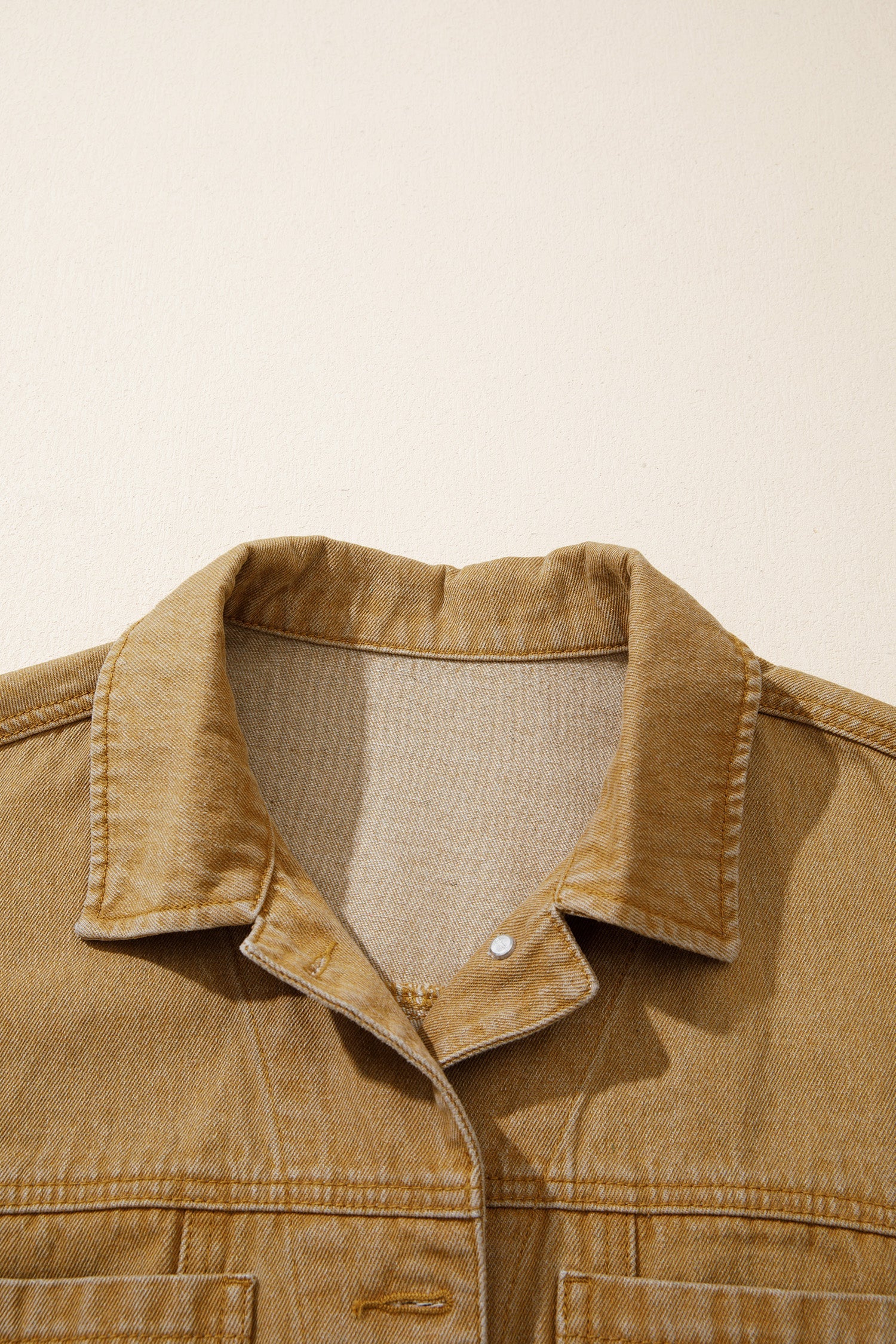 Solid Denim Long Sleeve Buttoned Collar Jacket