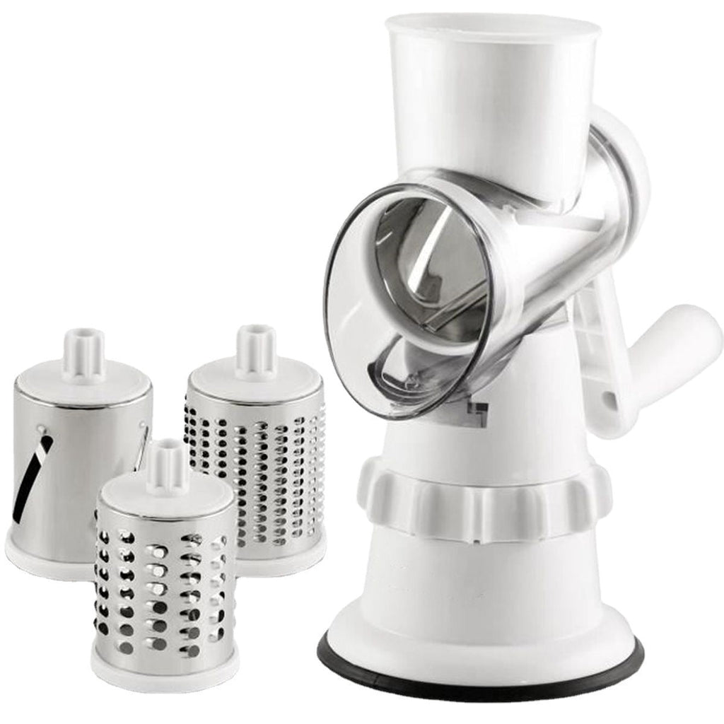 3-in-1 Manual Vegetable Slicer & Round Mandolin Chopper - White