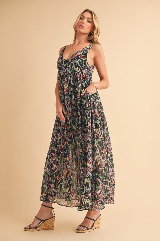 Printed V-Neck Frill Tiered Cami Dress – Playful Summer Fashion