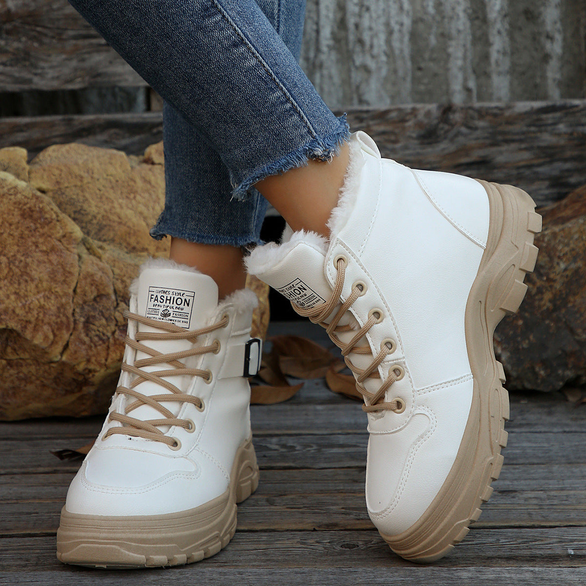Women’s Mid-Calf Fleece-Lined Winter Boots with Buckle Detail