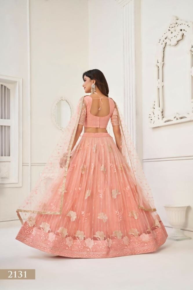 Peach Butterfly Net Lehenga with Tone-to-Tone Sequence Work