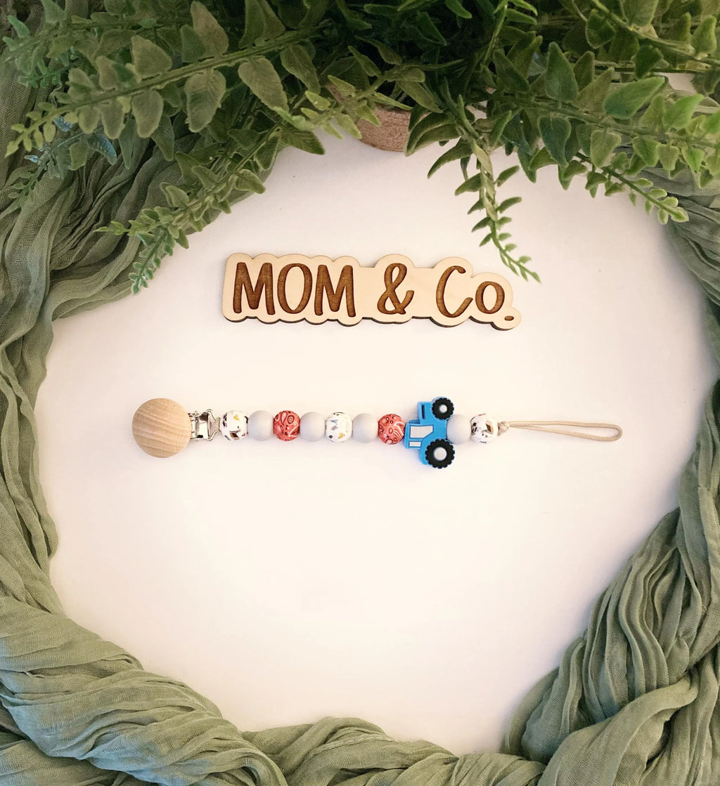 Blue Tractor Pacifier Clip