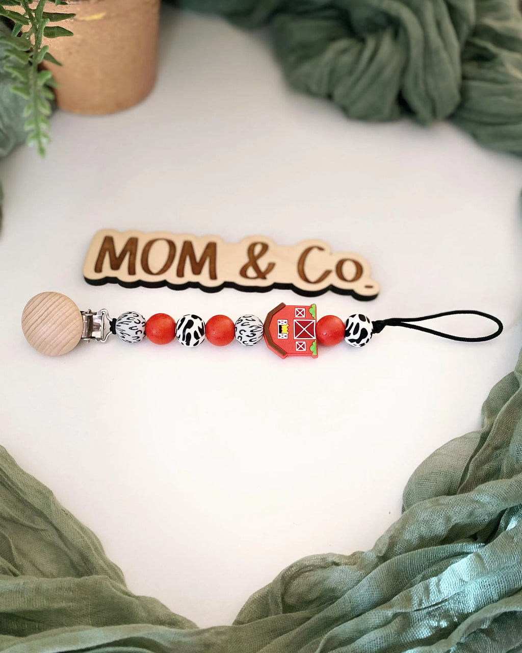 Red Barn Pacifier Clip