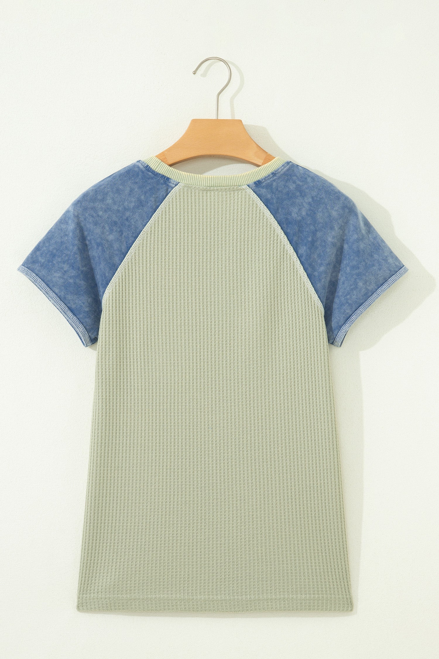 Carbon Grey Waffle Knit Color Block Patchwork Short Sleeve Top