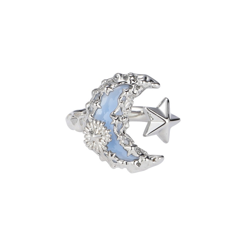 Lava Blue Moon Geometric Ring – Light Luxury Statement Jewelry
