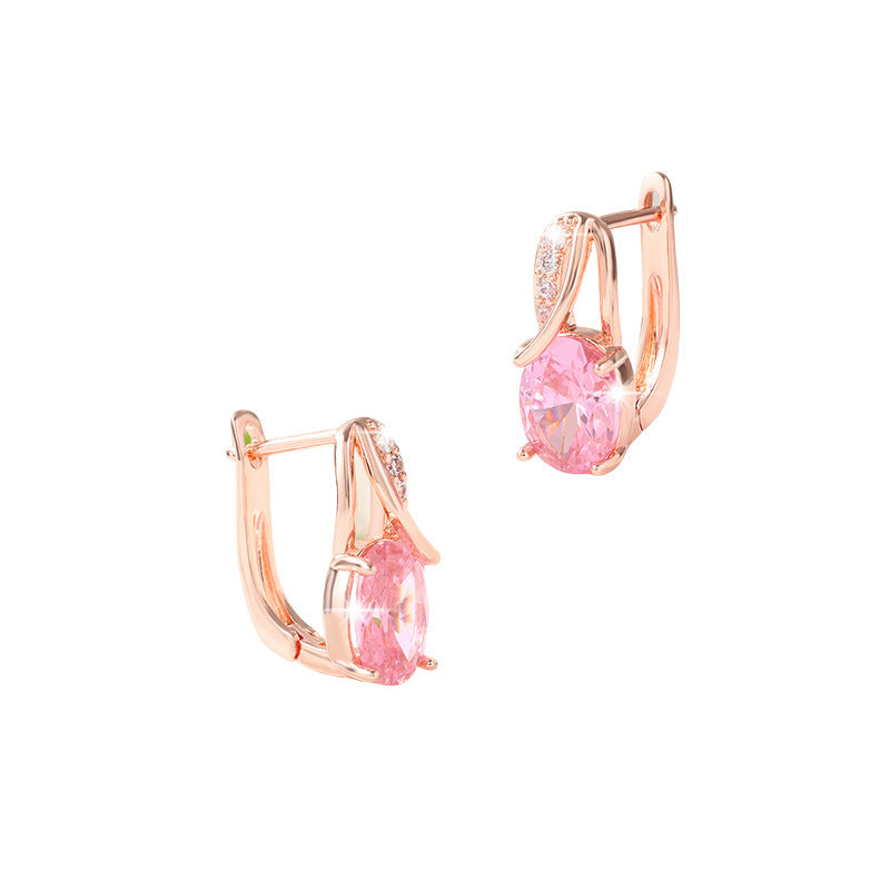High-End Oval Colored Zircon Earrings