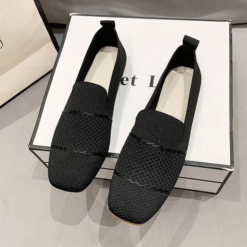 Women's Breathable Flyknit Slip-On Casual Flats Lightweight Shoe