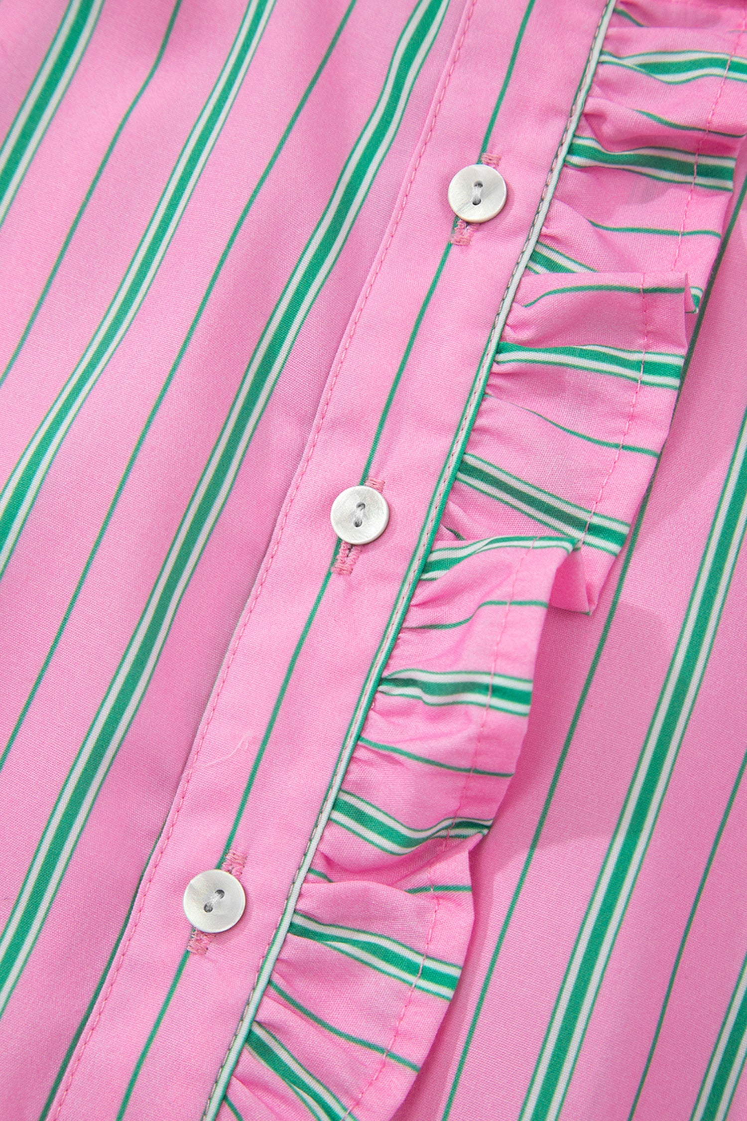 Tiffany Short Puff Sleeve Ruffled Blouse Striped Top