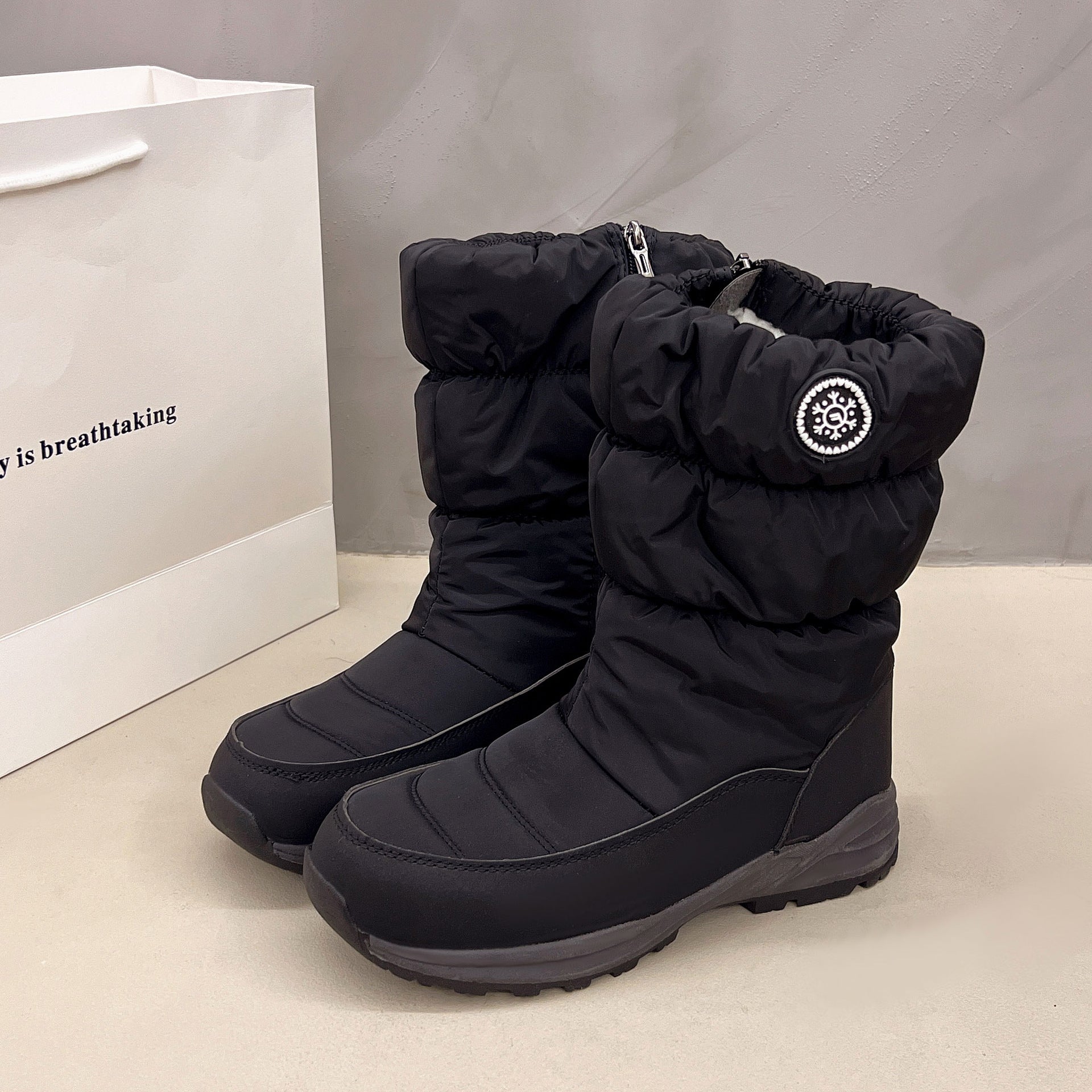 Women's Mid-Calf Insulated Snow Boots with Zipper Closure