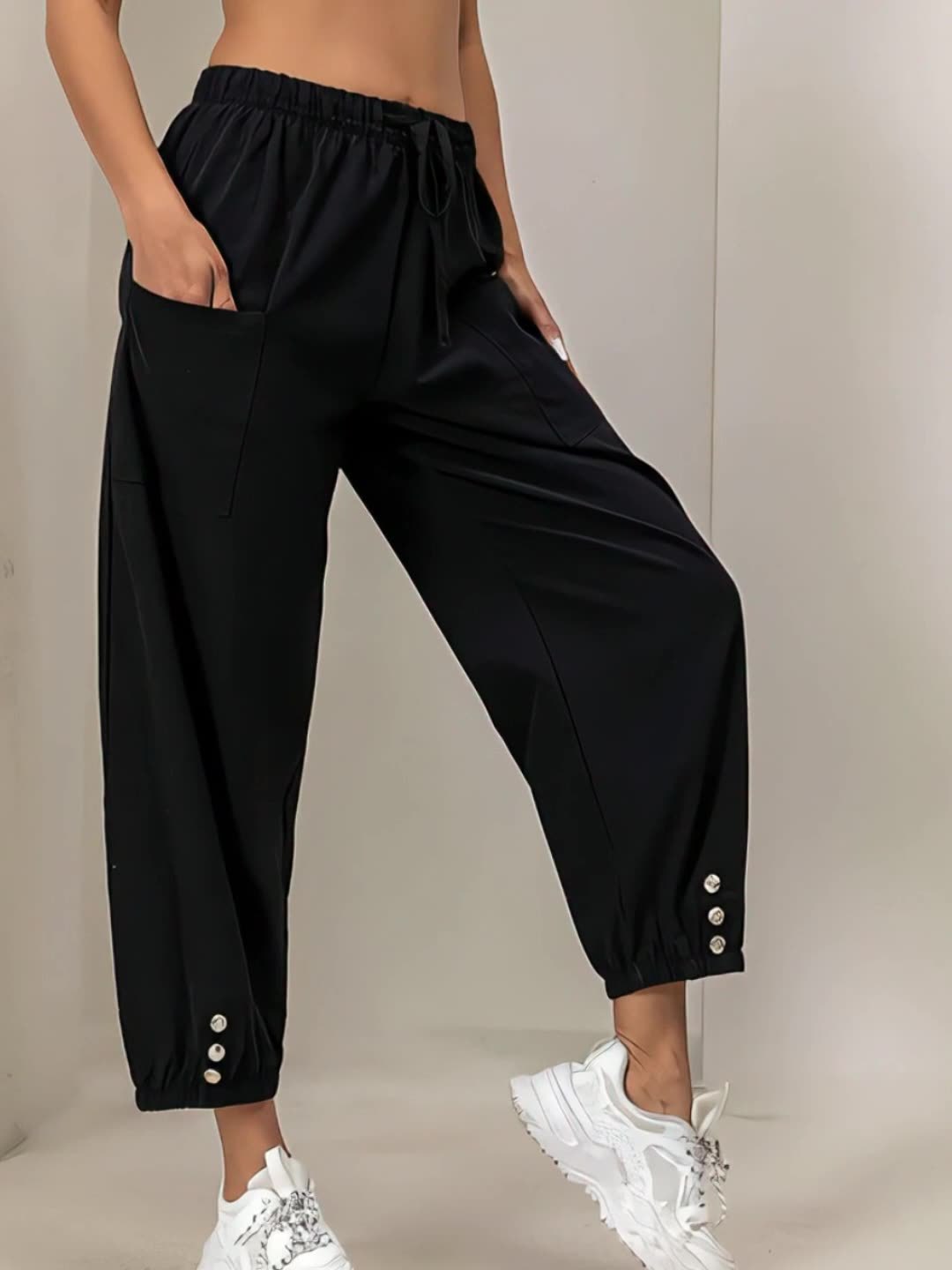 Women Casual Loose Joggers with Button Detail Comfortable Loungewear - Image 5