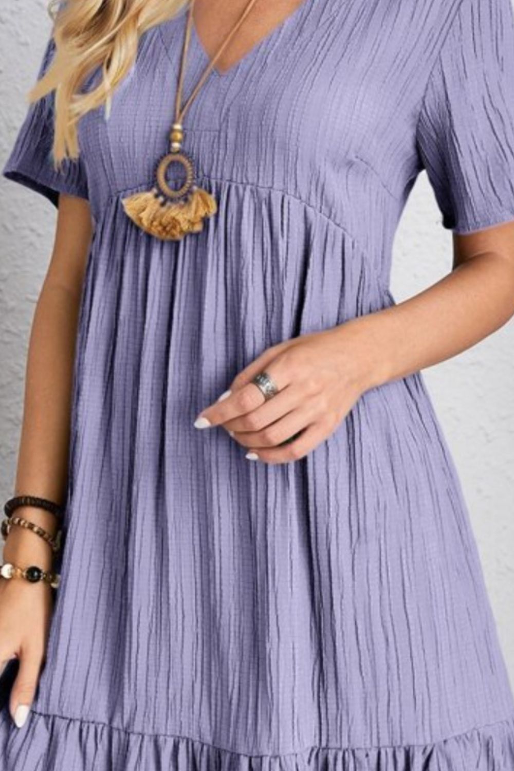 Classic V-Neck Short Sleeve Casual Midi Dress