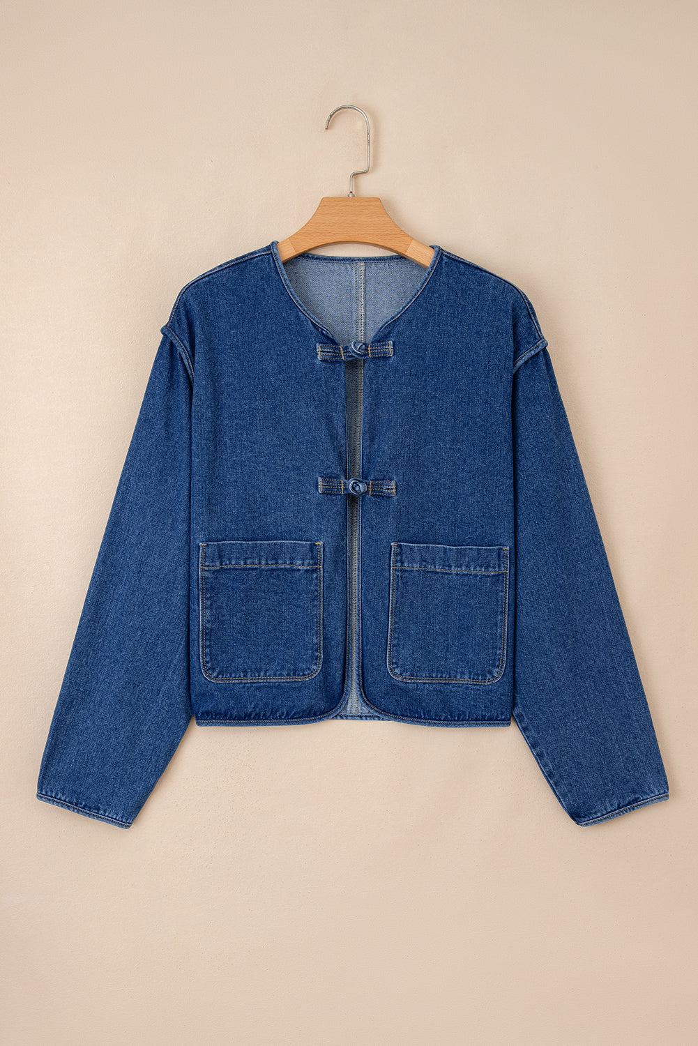 Wash Denim Straight Cut Pocketed Jacket