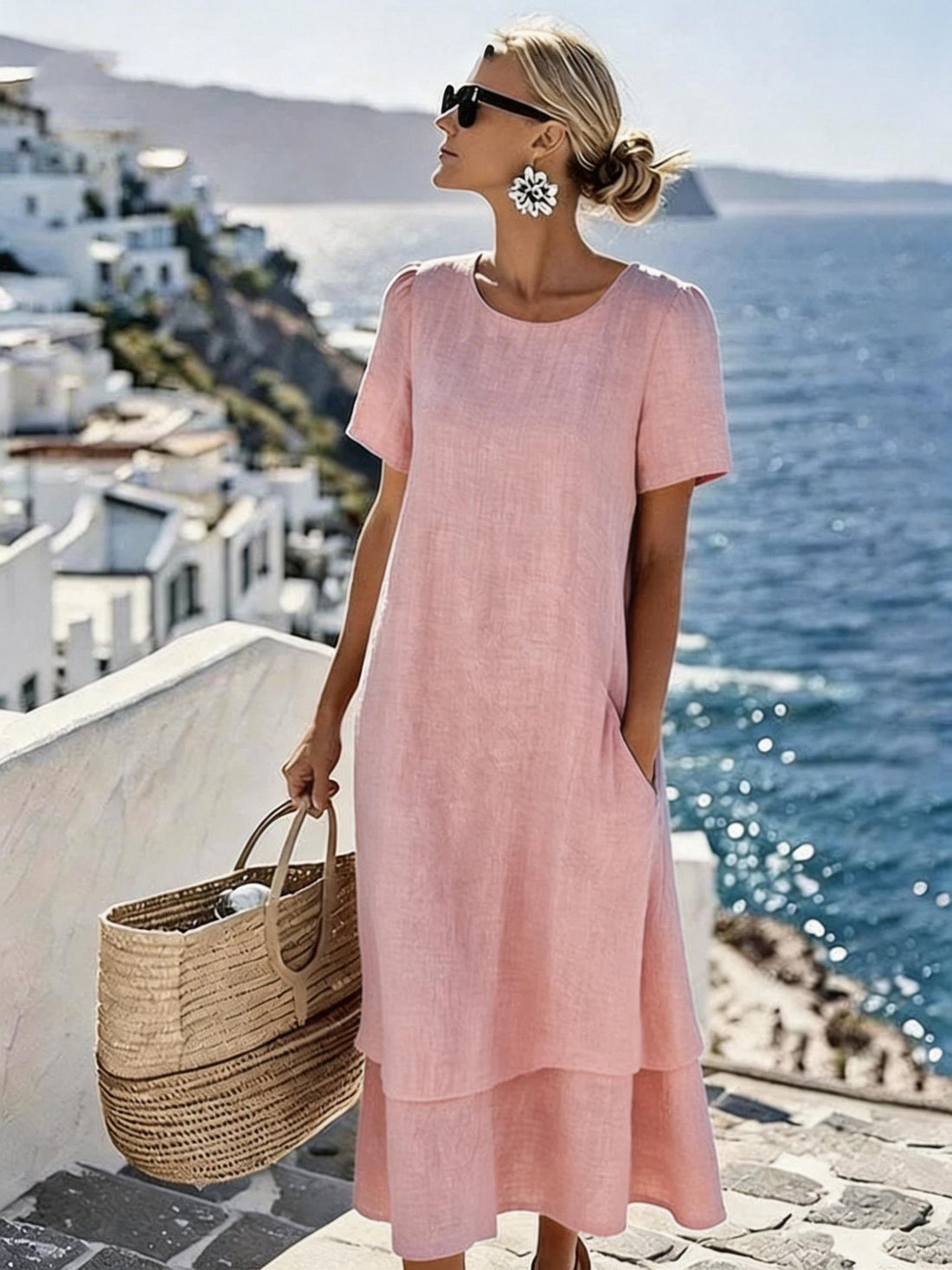 Women's Plus-Size Patchwork Maxi Dress – Relaxed Fit Casual Skirt