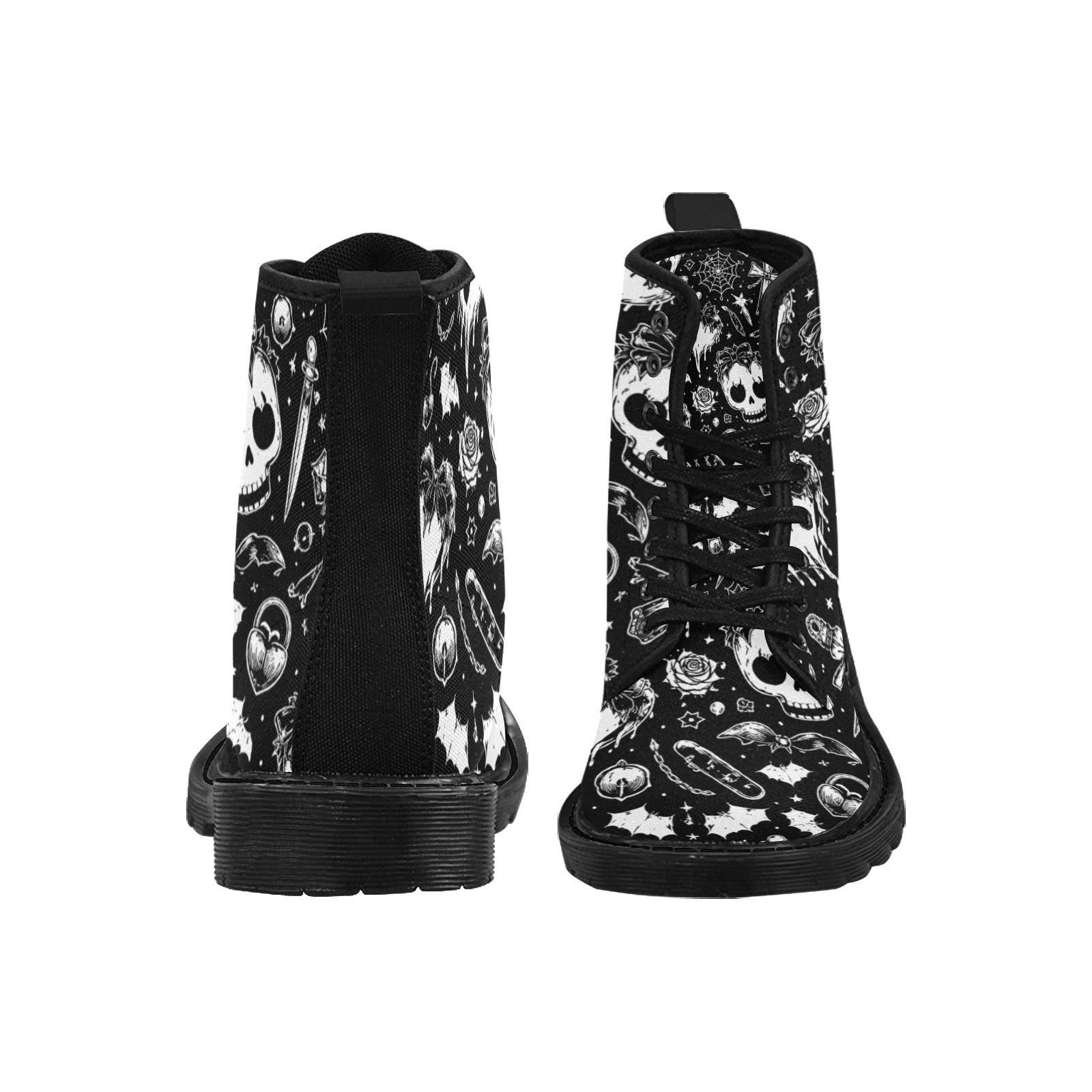 Gothic Harajuku Black & White Canvas Lace-Up Combat Boots - Image 3