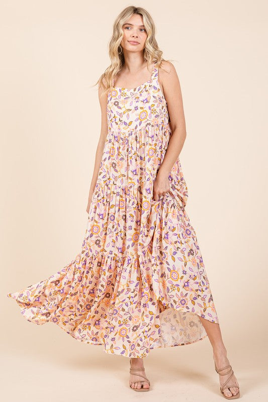 Floral Print Sleeveless Empire Waist Maxi Dress