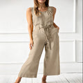 Women's Sleeveless Cotton Tie-Waist Jumpsuit Wide Leg