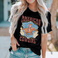 Women's Black American Cowgirl Graphic Round Neck T-Shirt - Image 5