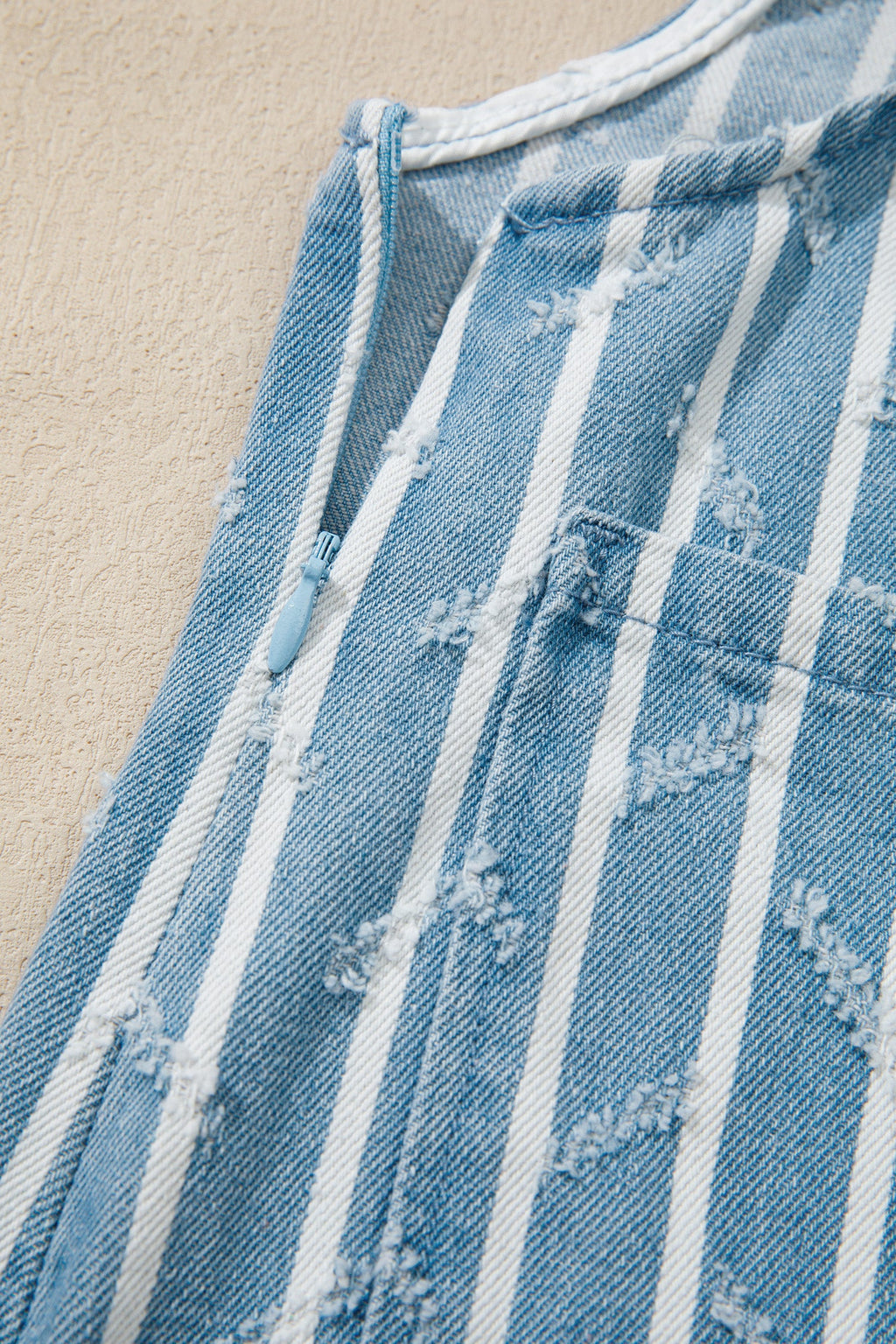 Angel Ruffled Wide Leg Denim Overalls in Blue and White Stripe