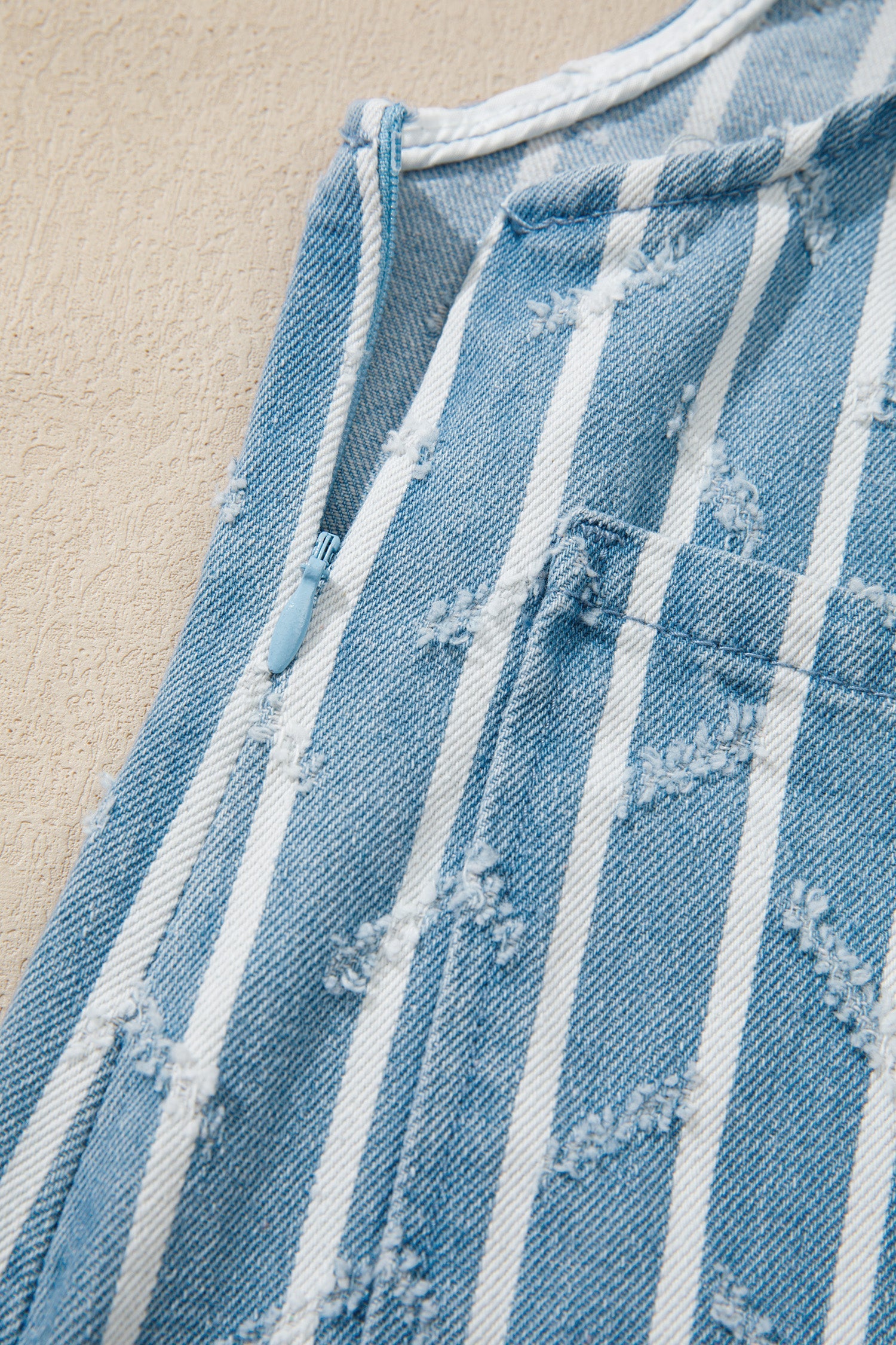 Angel Ruffled Wide Leg Denim Overalls in Blue and White Stripe