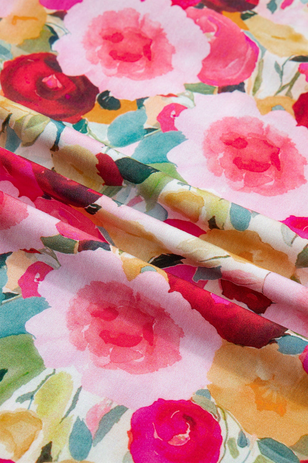 Oaklynn Puff Short Sleeve Floral V-Neck Top in Pink Red Yellow