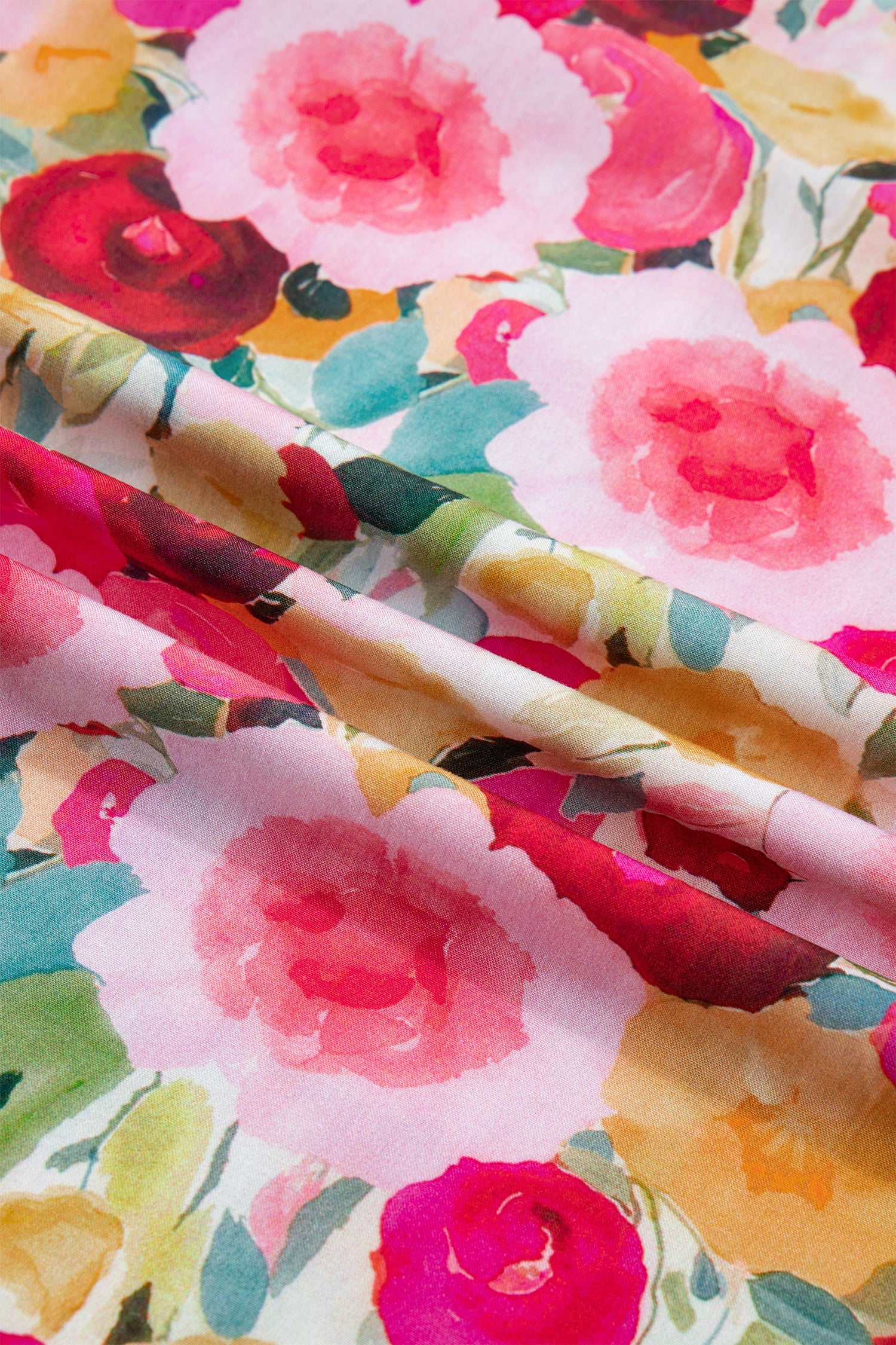 Oaklynn Puff Short Sleeve Floral V-Neck Top in Pink Red Yellow