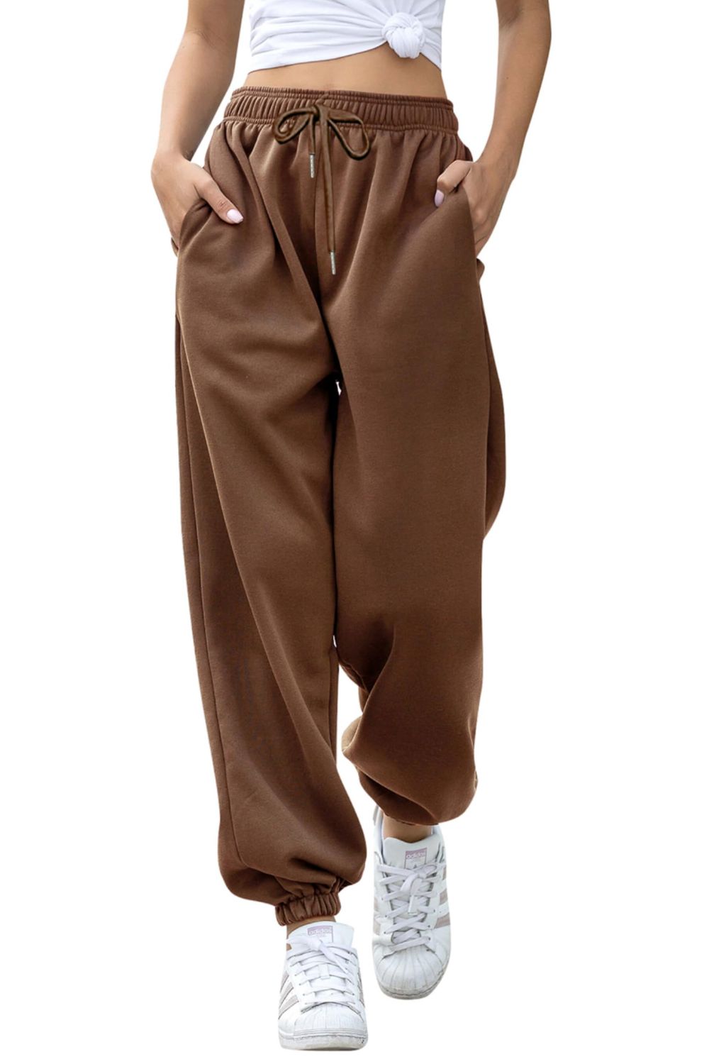 Women's Black Elastic Waist Jogger Pants with Side Pockets - Image 27
