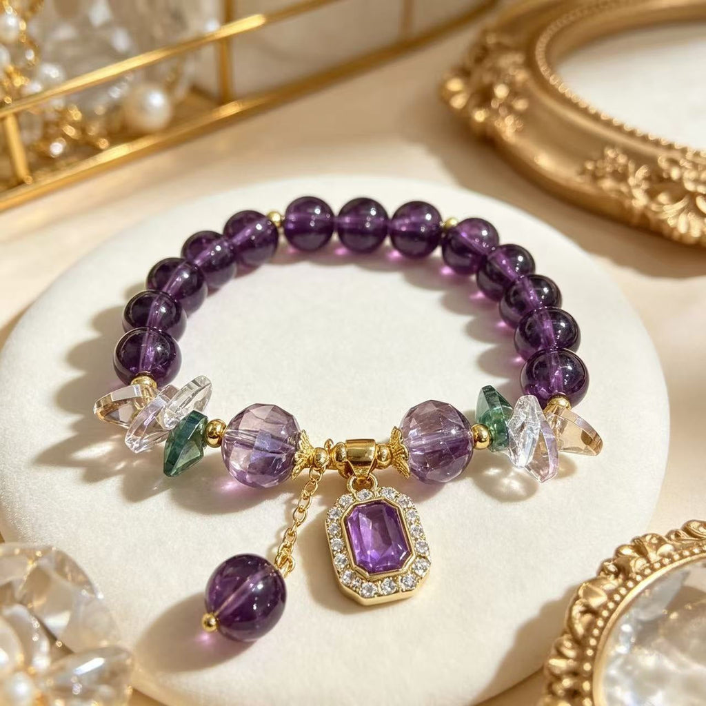 Zircon-inlaid Pendant Purple Crystal Bracelet