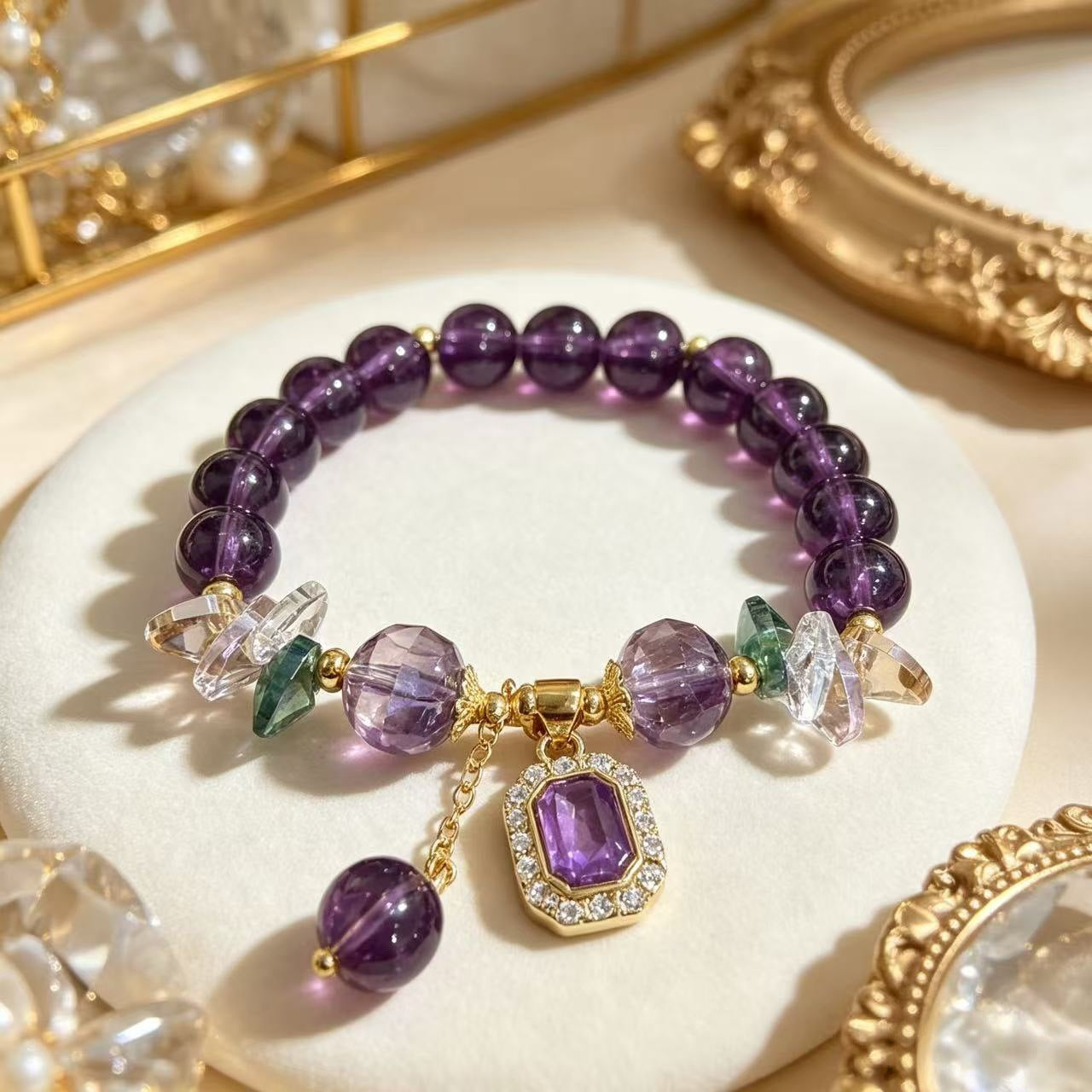 Zircon-inlaid Pendant Purple Crystal Bracelet